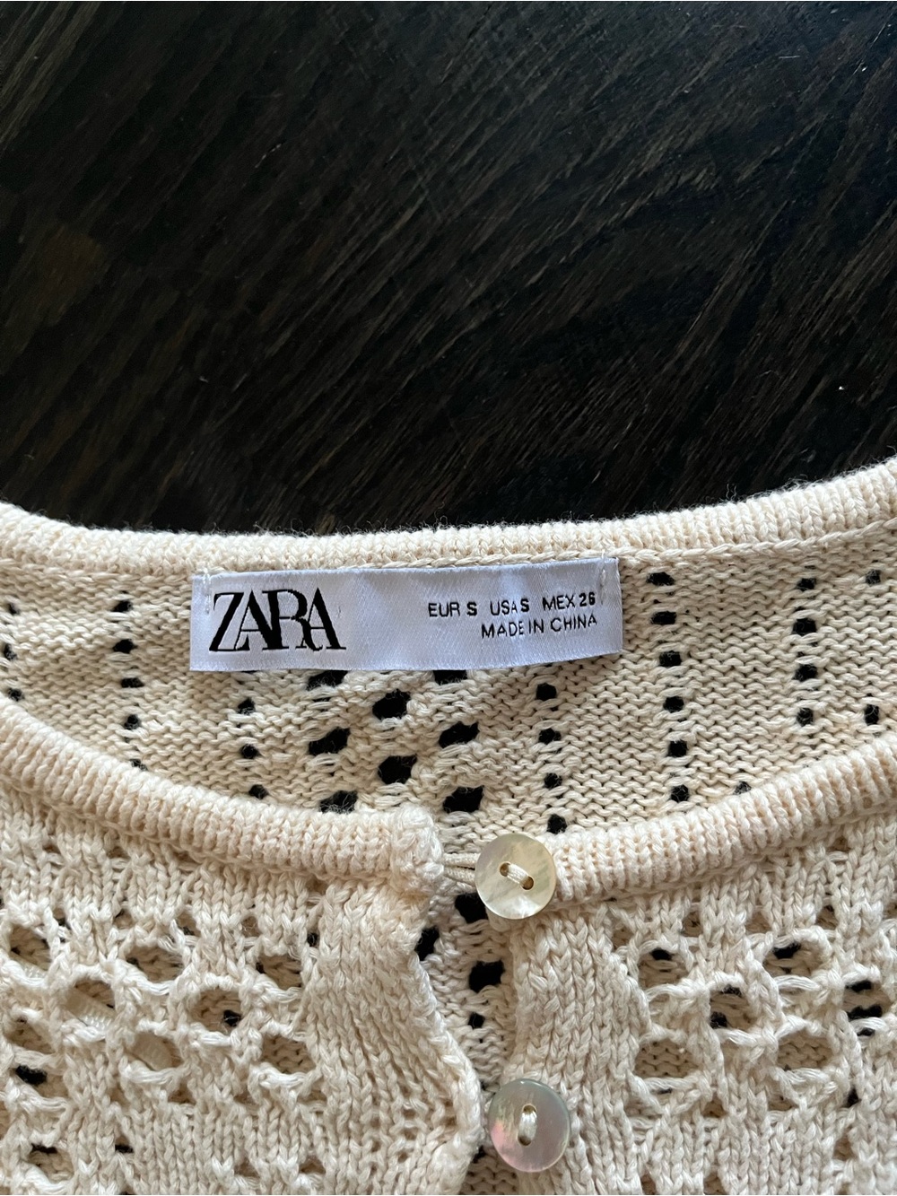 Zara Cream 100% Cotton Crochet Peplum Button-Up Long Sleeve Top Size S - Picture 6 of 7